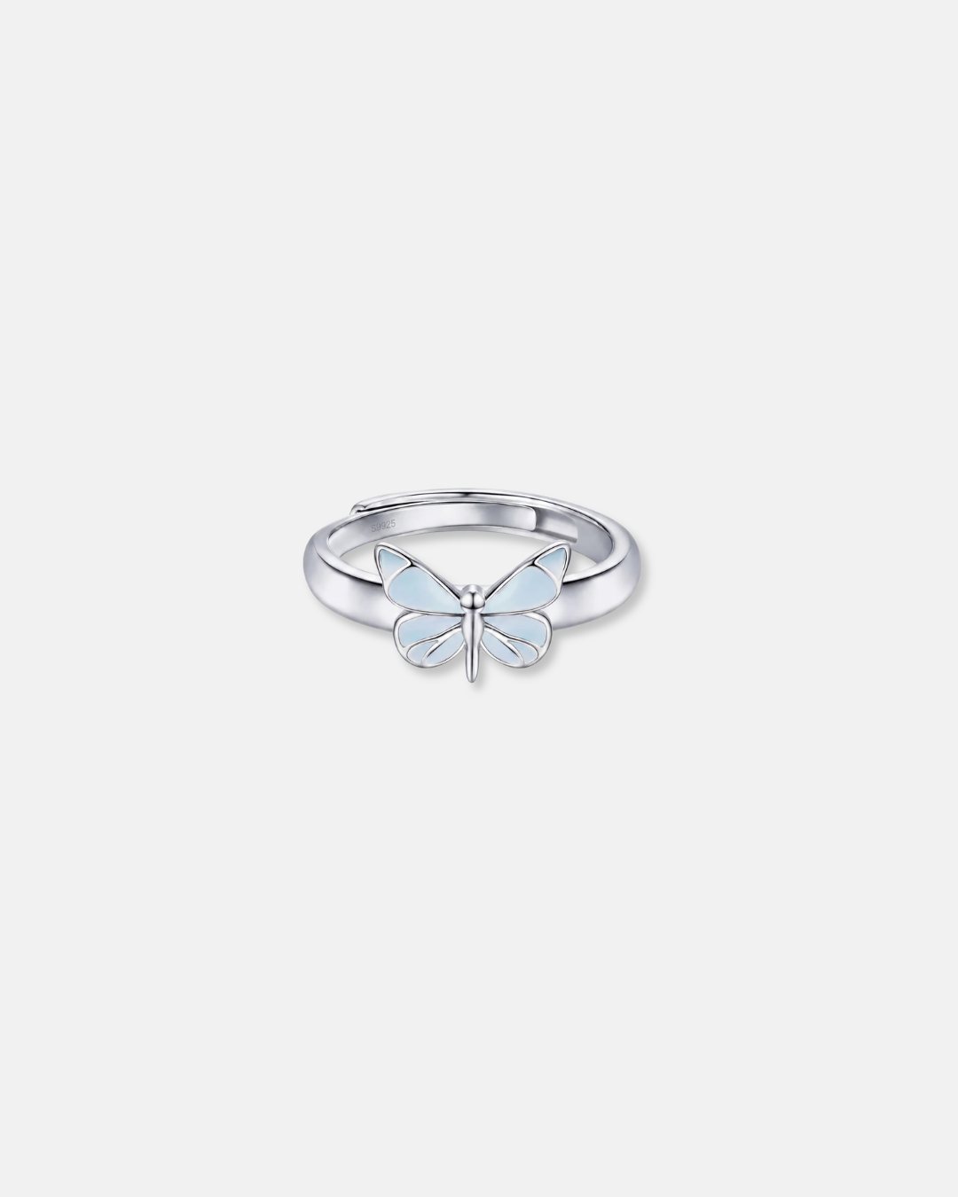 Bruce & Co Blue Butterfly Adjustable Ring, 925 Sterling Silver