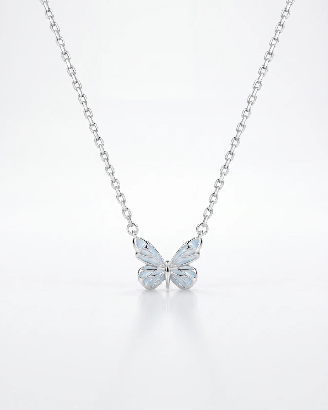 Bruce & Co Blue Butterfly Pendant Necklace, 925 Sterling Silver