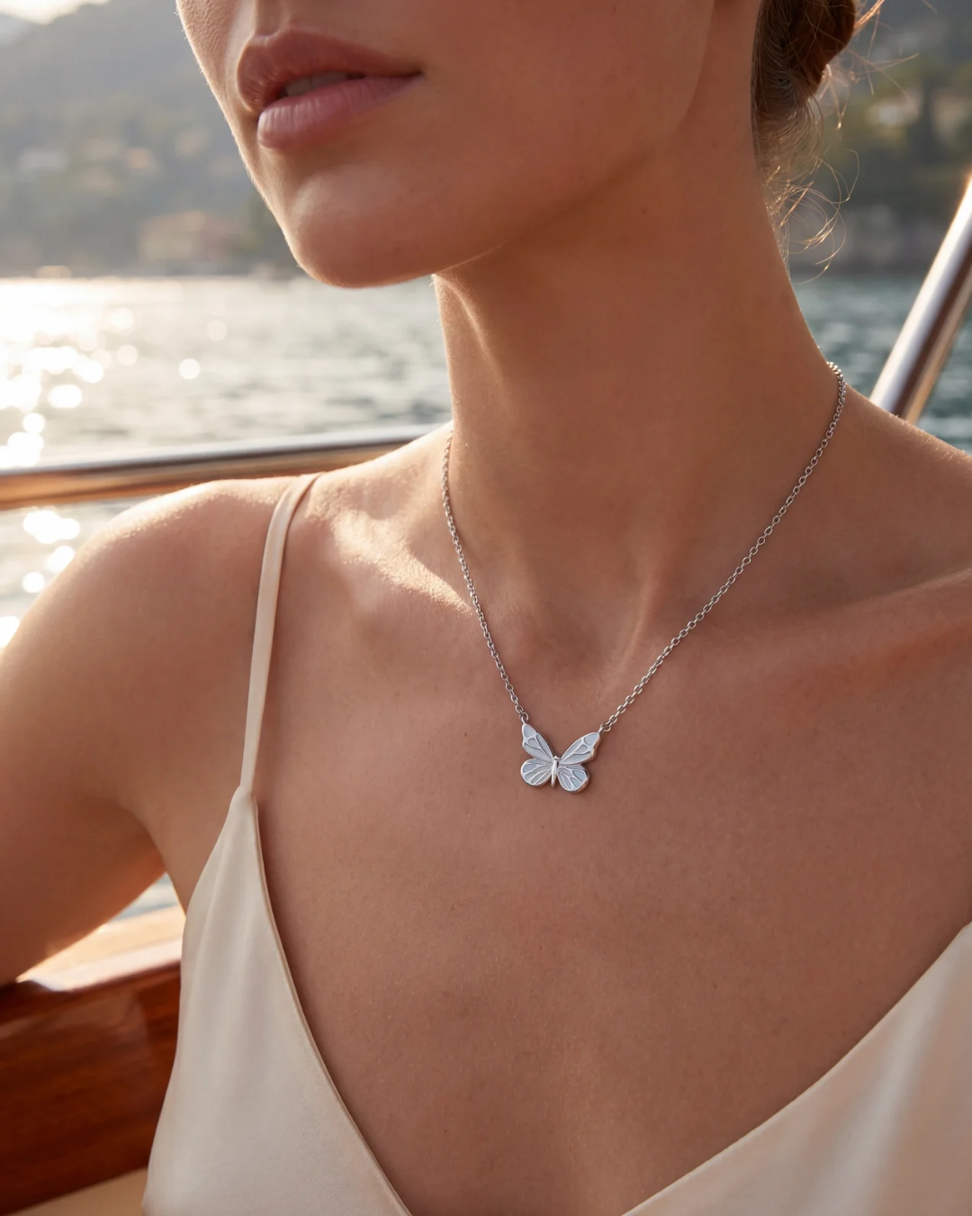 Bruce & Co Blue Butterfly Pendant Necklace, 925 Sterling Silver