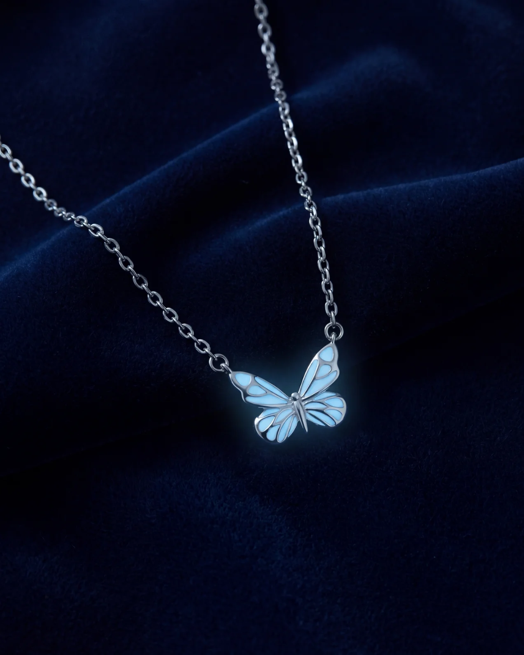 Bruce & Co Blue Butterfly Pendant Necklace, 925 Sterling Silver