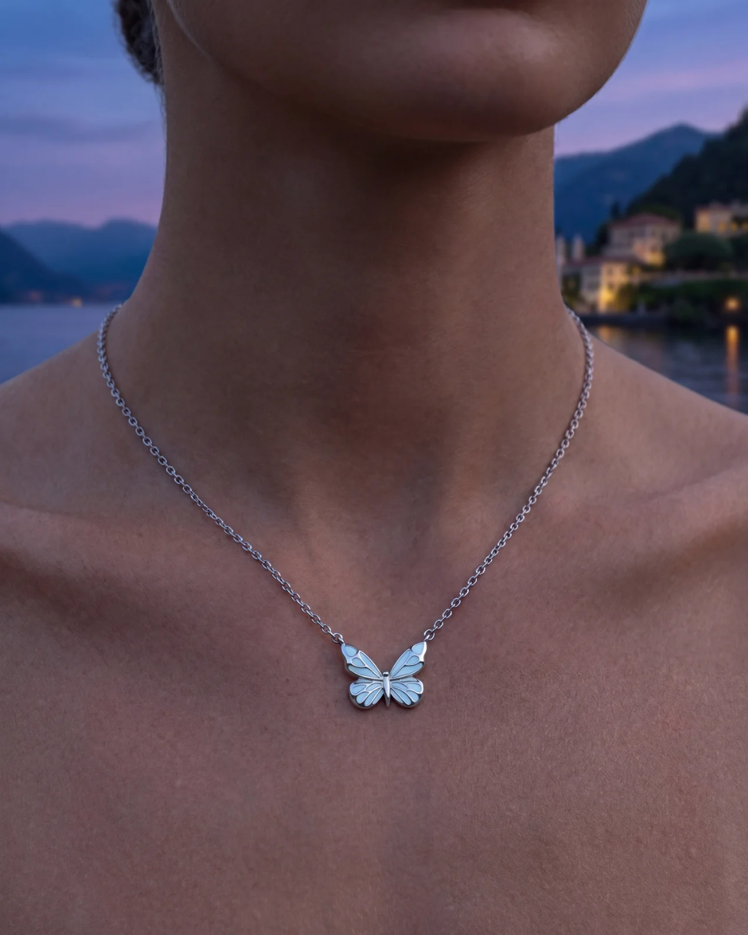 Bruce & Co Blue Butterfly Pendant Necklace, 925 Sterling Silver