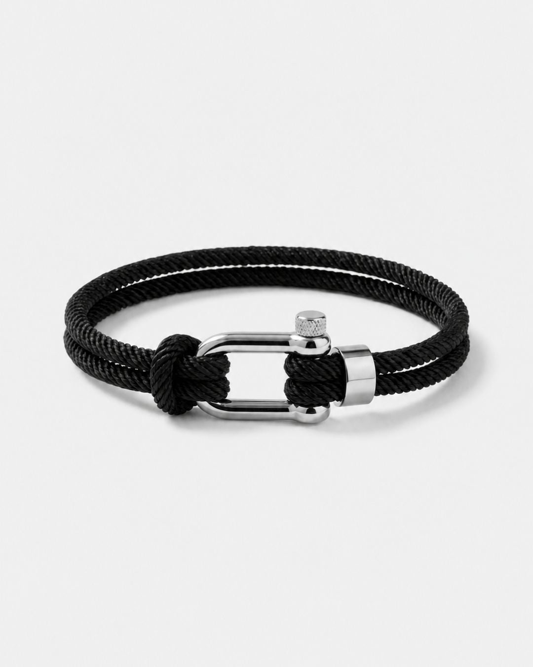 Bruce & Co Men’s Black Braided Nylon Rope Bracelet with Steel Shackle