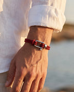 Bruce & Co Men’s Burgundy Braided Nylon Rope Bracelet with Steel Shackle