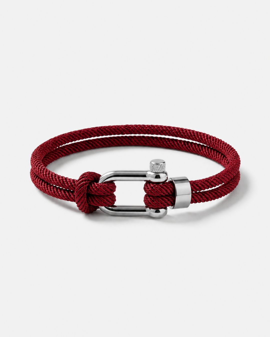 Bruce & Co Men’s Burgundy Braided Nylon Rope Bracelet with Steel Shackle