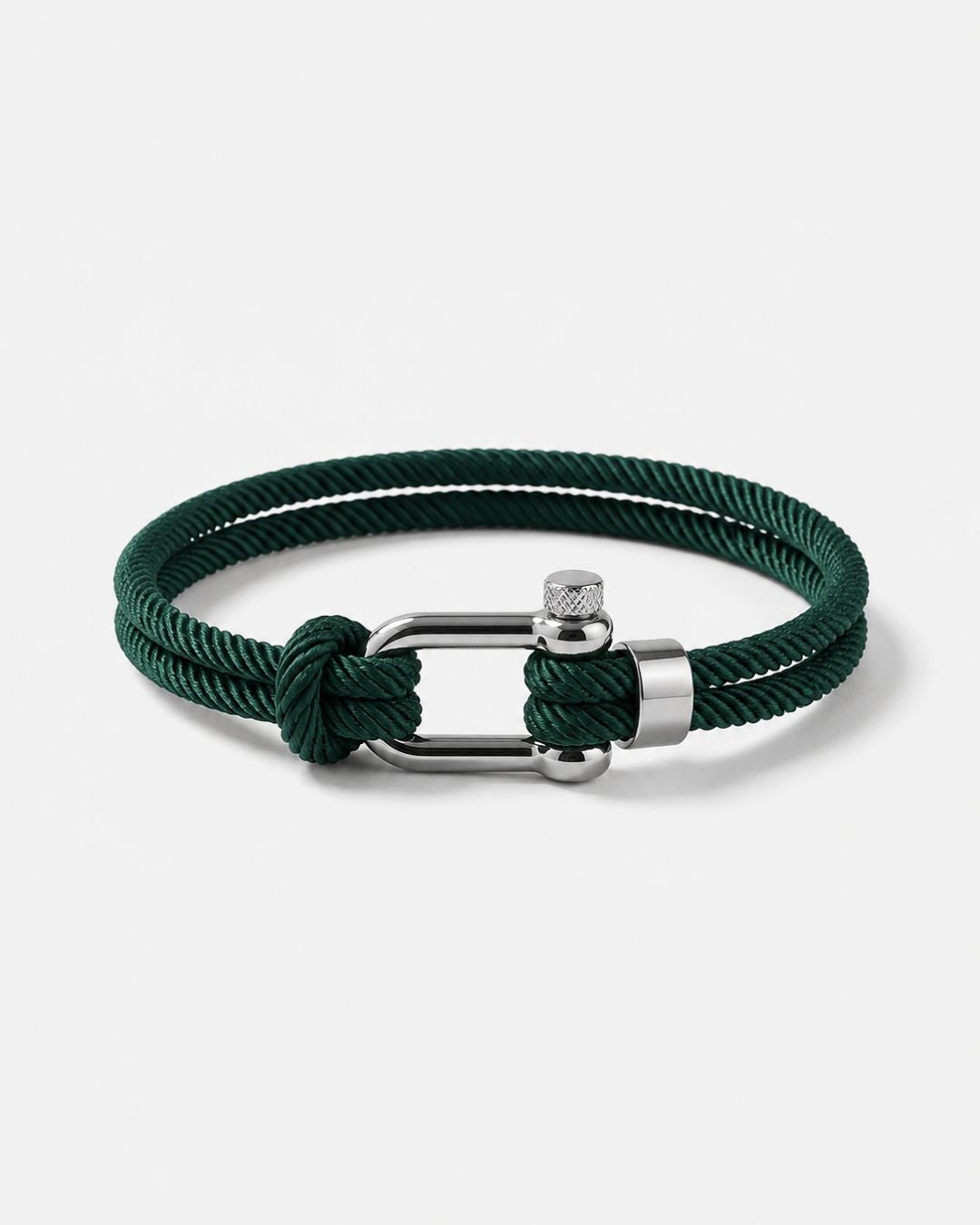 Bruce & Co Men’s Forest Green Braided Nylon Rope Bracelet with Steel Shackle