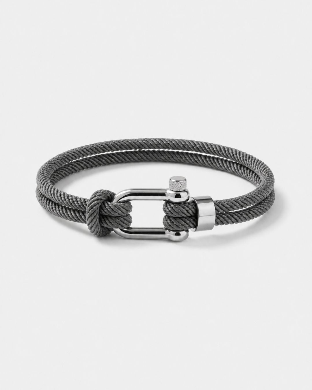 Bruce & Co Men’s Grey Braided Nylon Rope Bracelet with Steel Shackle