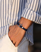 Bruce & Co Men’s Navy Braided Nylon Rope Bracelet with Steel Shackle