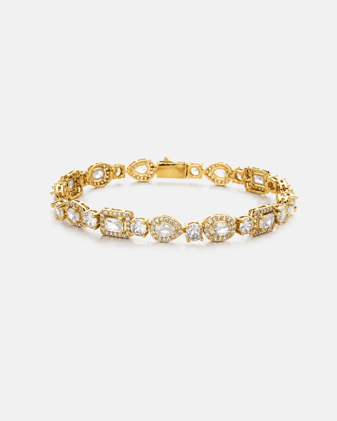 Bruce & Co Celeste – Clear Mixed-Cut Zirconia Tennis Bracelet, 8 mm, Gold-Tone
