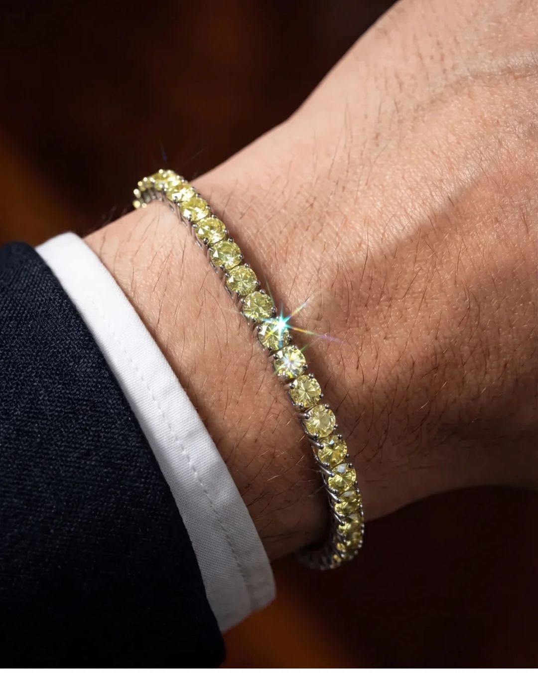Bruce & Co Men’s Champagne Moissanite Tennis Bracelet, 4 mm, 925 Sterling Silver