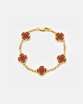Bruce & Co Burgundy Clover Charm Bracelet, Gold-Plated Stainless Steel