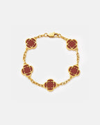 Bruce & Co Burgundy Clover Charm Bracelet, Gold-Plated Stainless Steel