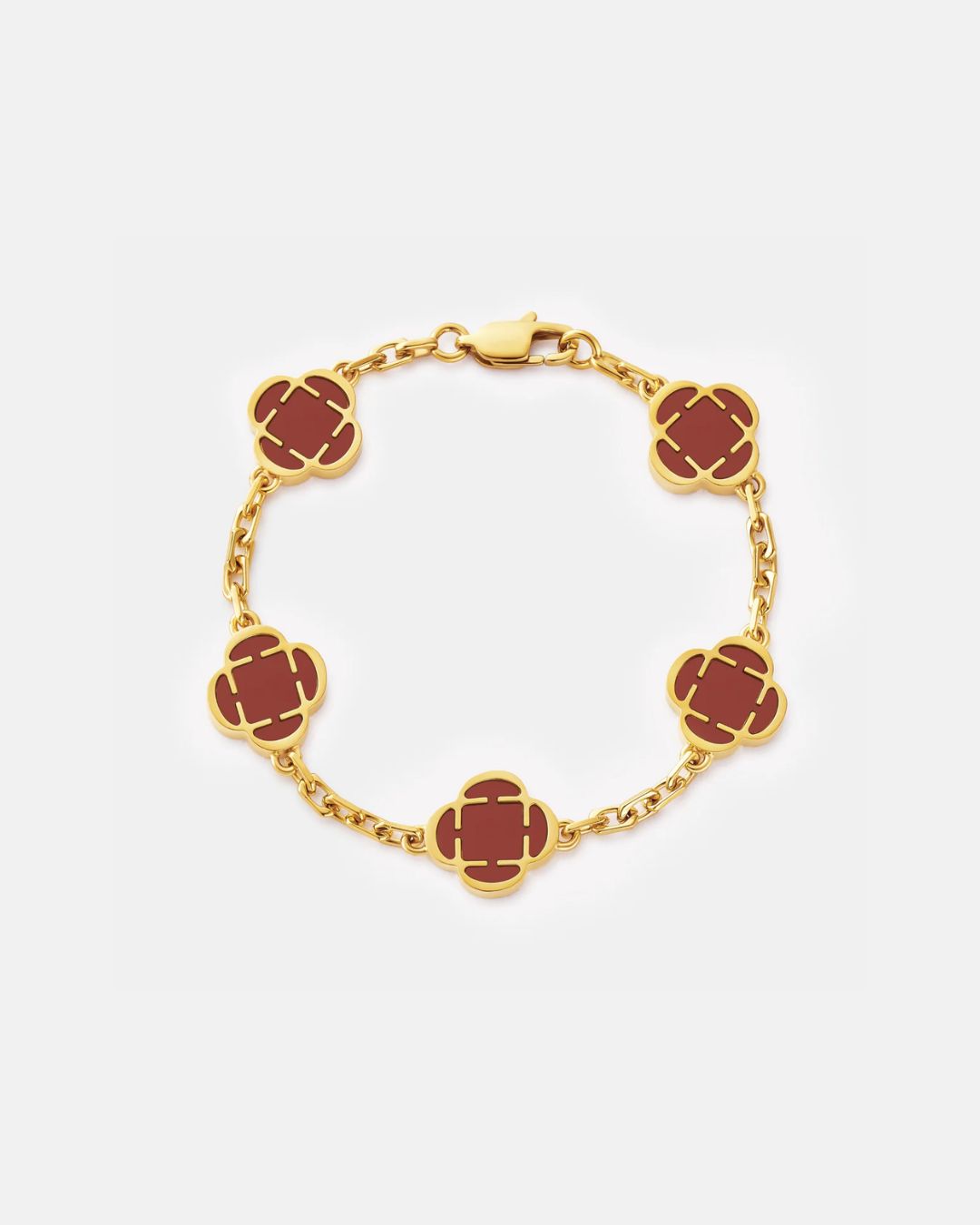 Bruce & Co Burgundy Clover Charm Bracelet, Gold-Plated Stainless Steel