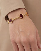 Bruce & Co Burgundy Clover Charm Bracelet, Gold-Plated Stainless Steel