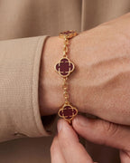 Bruce & Co Burgundy Clover Charm Bracelet, Gold-Plated Stainless Steel