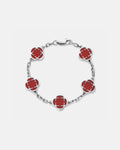Bruce & Co Burgundy Clover Charm Bracelet, Silver-Plated Stainless Steel