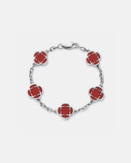 Bruce & Co Burgundy Clover Charm Bracelet, Silver-Plated Stainless Steel