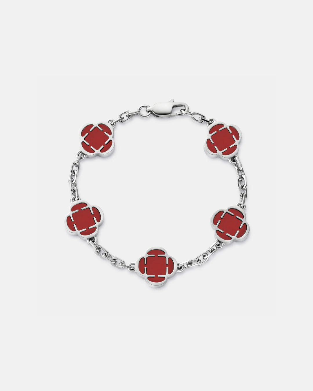 Bruce & Co Burgundy Clover Charm Bracelet, Silver-Plated Stainless Steel