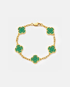 Bruce & Co Green Clover Charm Bracelet, Gold-Plated Stainless Steel
