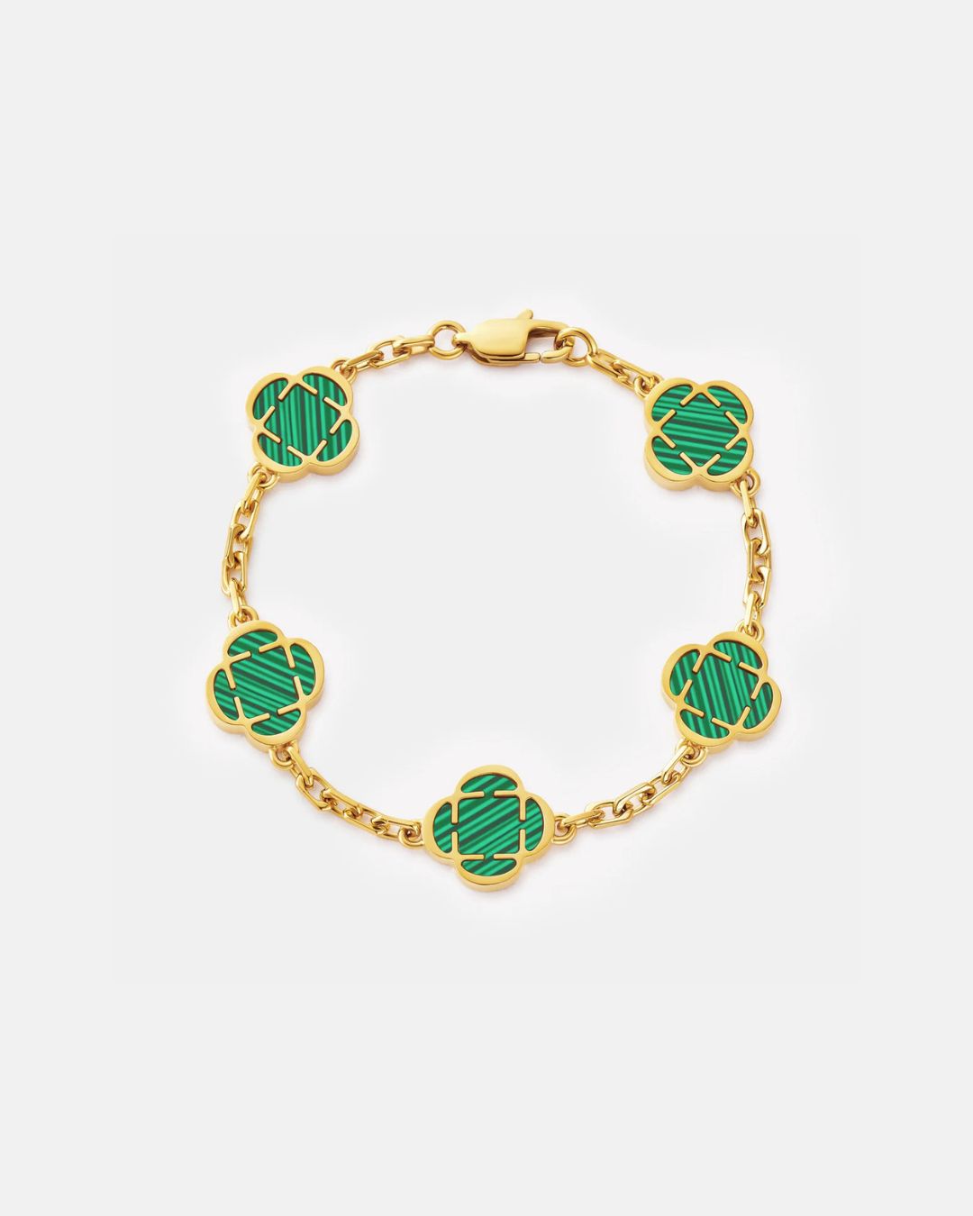 Bruce & Co Green Clover Charm Bracelet, Gold-Plated Stainless Steel