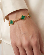 Bruce & Co Green Clover Charm Bracelet, Gold-Plated Stainless Steel