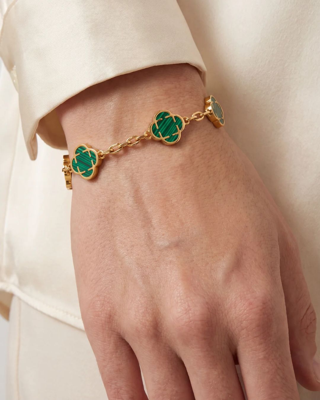 Bruce & Co Green Clover Charm Bracelet, Gold-Plated Stainless Steel
