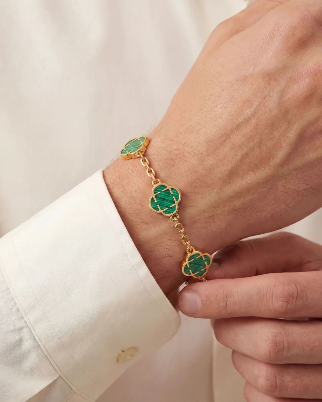 Bruce & Co Green Clover Charm Bracelet, Gold-Plated Stainless Steel