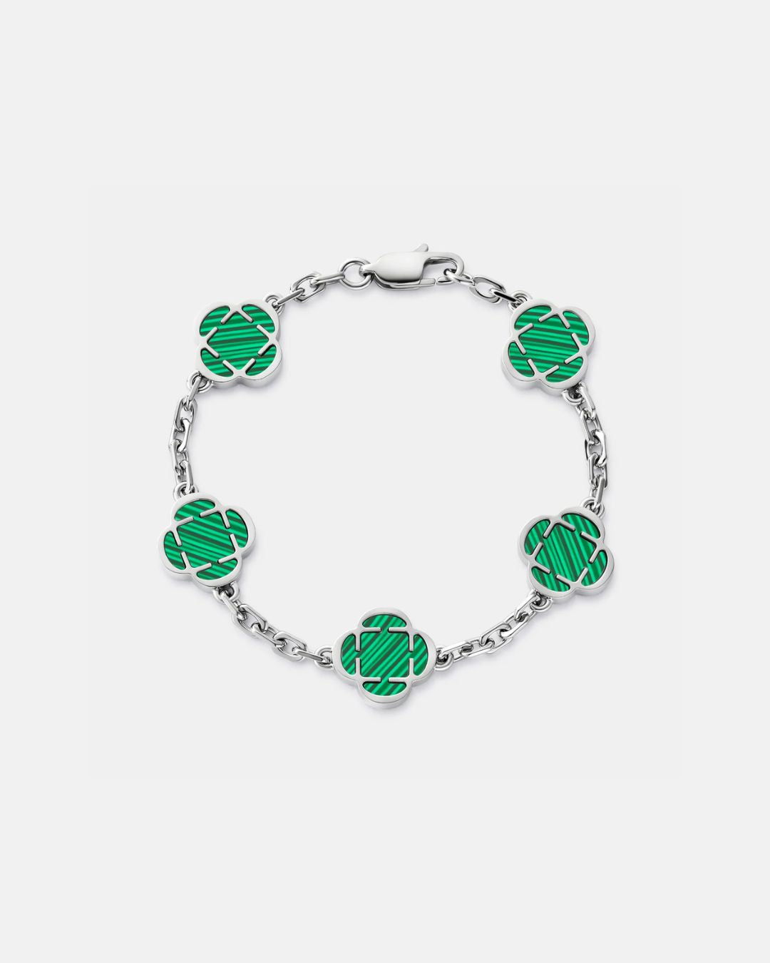 Bruce & Co Green Clover Charm Bracelet, Silver-Plated Stainless Steel