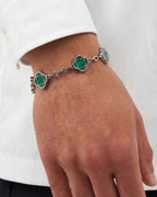 Bruce & Co Green Clover Charm Bracelet, Silver-Plated Stainless Steel
