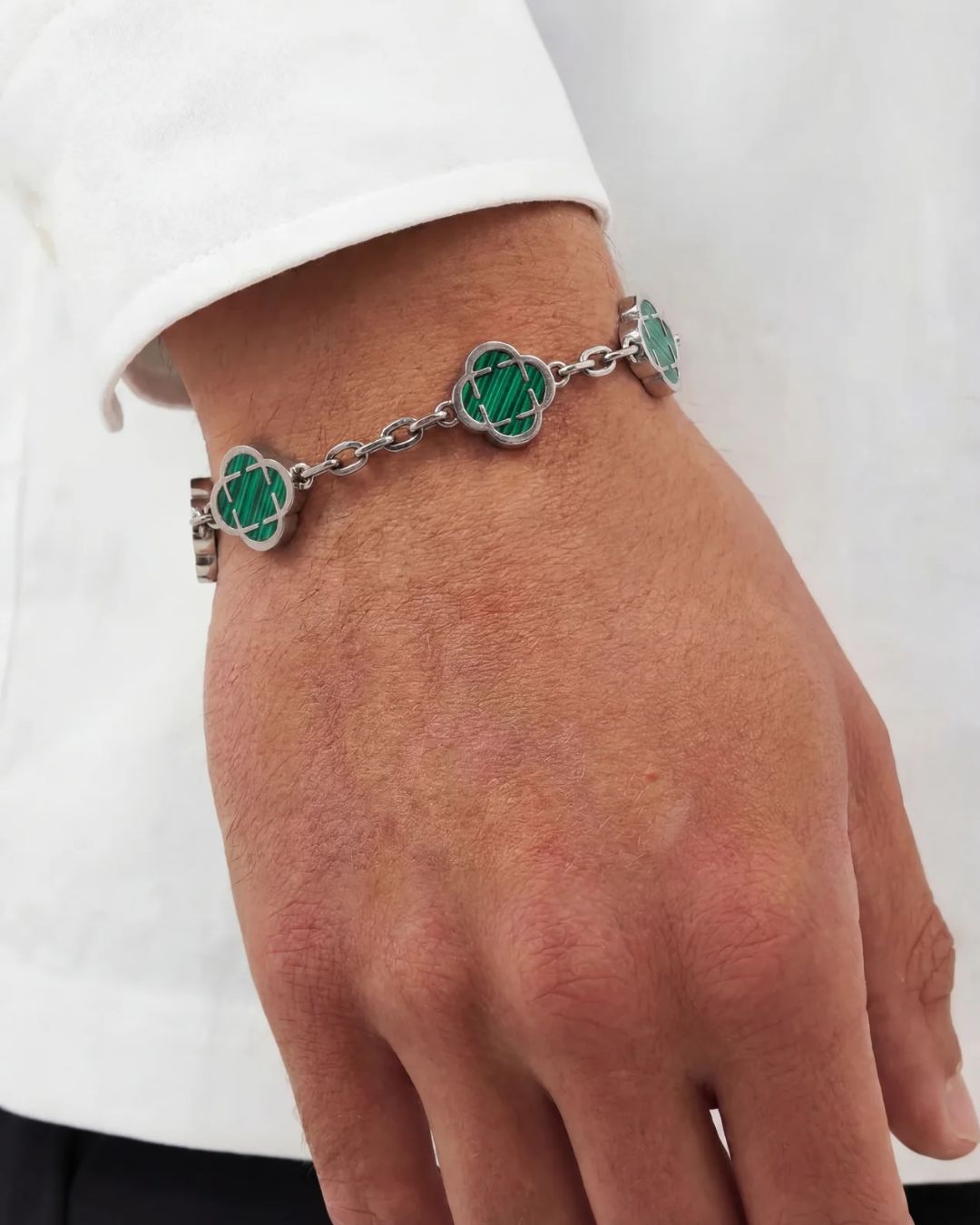 Bruce & Co Green Clover Charm Bracelet, Silver-Plated Stainless Steel