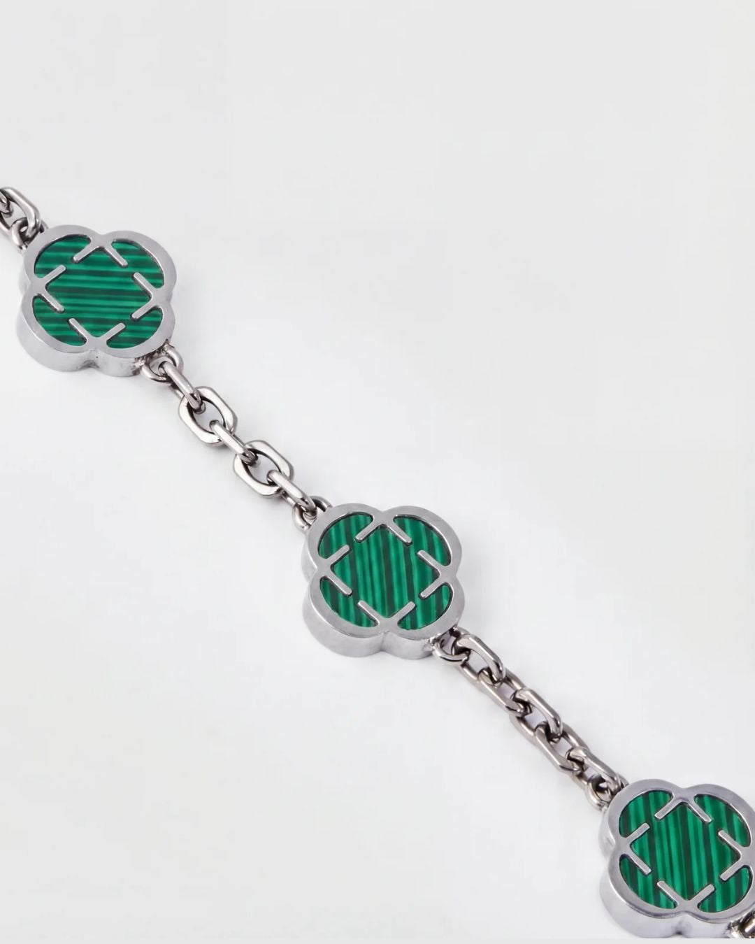 Bruce & Co Green Clover Charm Bracelet, Silver-Plated Stainless Steel