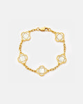 Bruce & Co Pearl-White Clover Charm Bracelet, Gold-Plated Stainless Steel