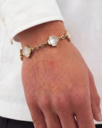 Bruce & Co Pearl-White Clover Charm Bracelet, Gold-Plated Stainless Steel