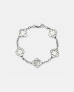 Bruce & Co Pearl-White Clover Charm Bracelet, Silver-Plated Stainless Steel