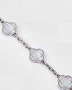 Bruce & Co Pearl-White Clover Charm Bracelet, Silver-Plated Stainless Steel