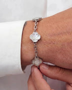 Bruce & Co Pearl-White Clover Charm Bracelet, Silver-Plated Stainless Steel