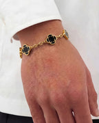 Bruce & Co Black Clover Charm Bracelet, Gold-Plated Stainless Steel