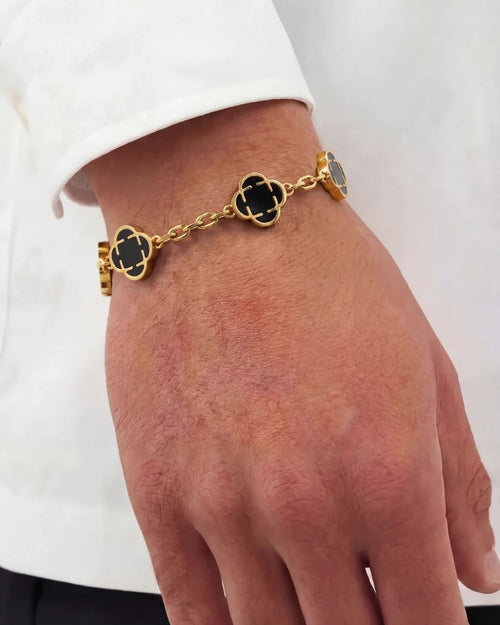 Bruce & Co Black Clover Charm Bracelet, Gold-Plated Stainless Steel