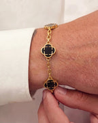 Bruce & Co Black Clover Charm Bracelet, Gold-Plated Stainless Steel