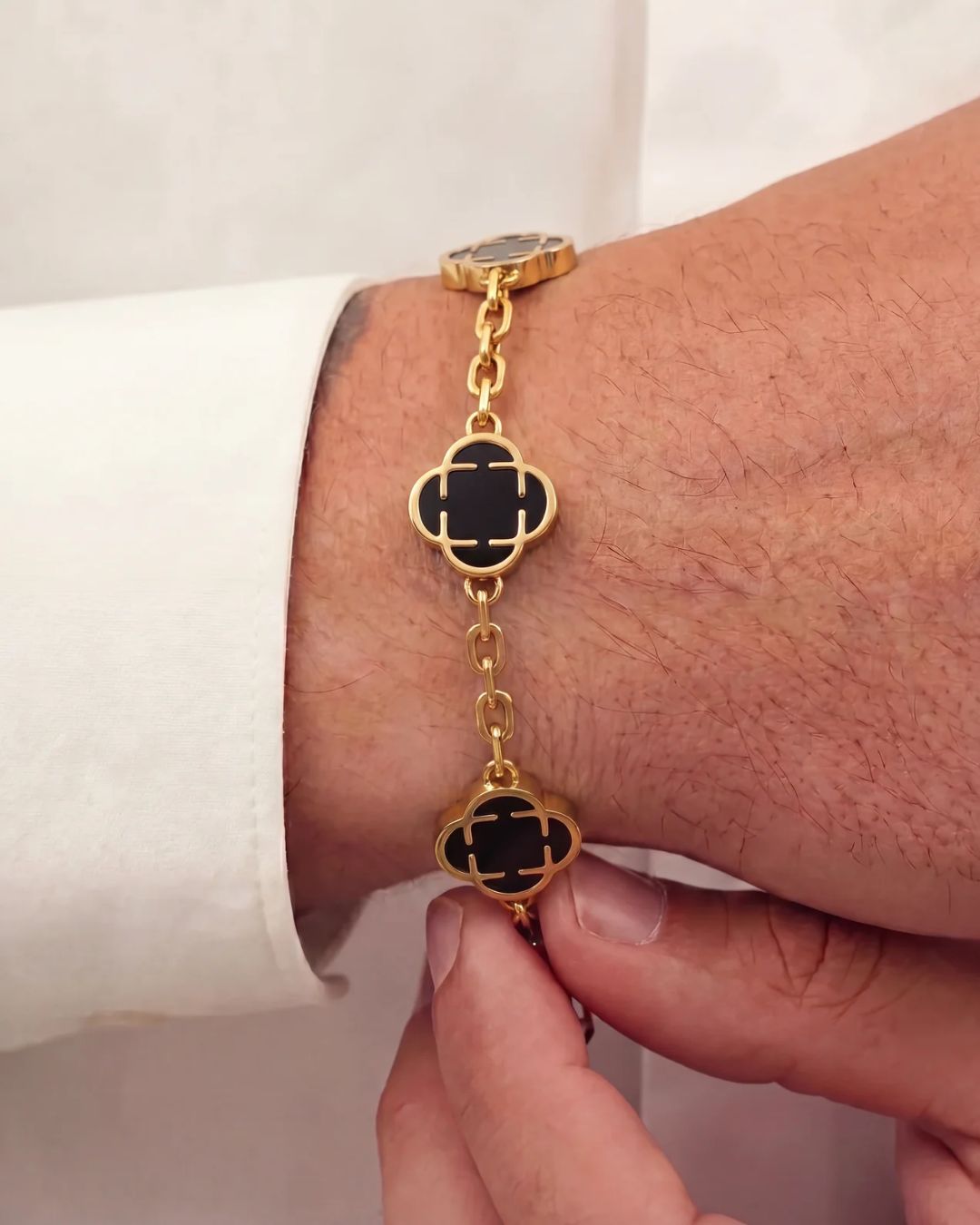 Bruce & Co Black Clover Charm Bracelet, Gold-Plated Stainless Steel