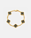 Bruce & Co Black Clover Charm Bracelet, Gold-Plated Stainless Steel
