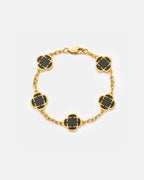 Bruce & Co Black Clover Charm Bracelet, Gold-Plated Stainless Steel
