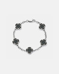 Bruce & Co Black Clover Charm Bracelet, Silver-Plated Stainless Steel
