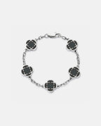 Bruce & Co Black Clover Charm Bracelet, Silver-Plated Stainless Steel