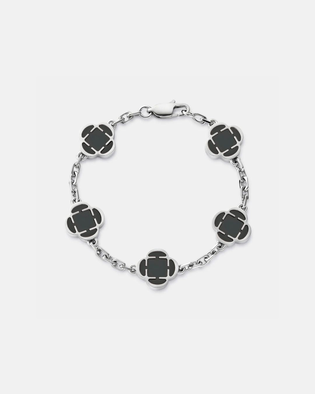 Bruce & Co Black Clover Charm Bracelet, Silver-Plated Stainless Steel
