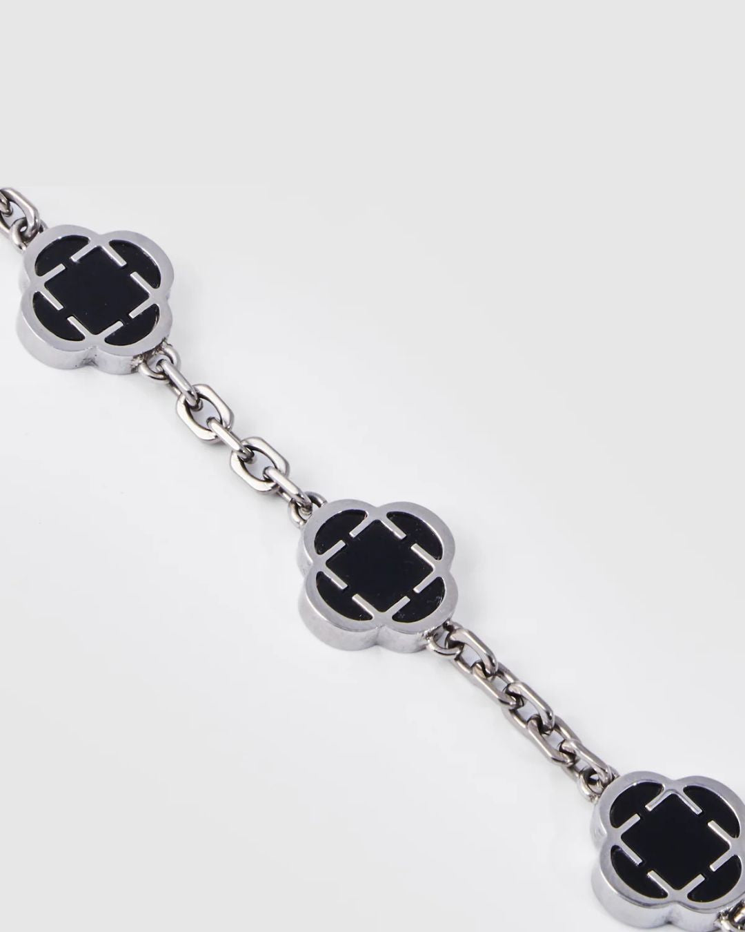 Bruce & Co Black Clover Charm Bracelet, Silver-Plated Stainless Steel