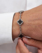 Bruce & Co Black Clover Charm Bracelet, Silver-Plated Stainless Steel