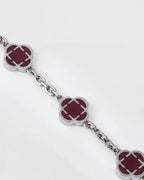 Bruce & Co Burgundy Clover Charm Bracelet, Silver-Plated Stainless Steel