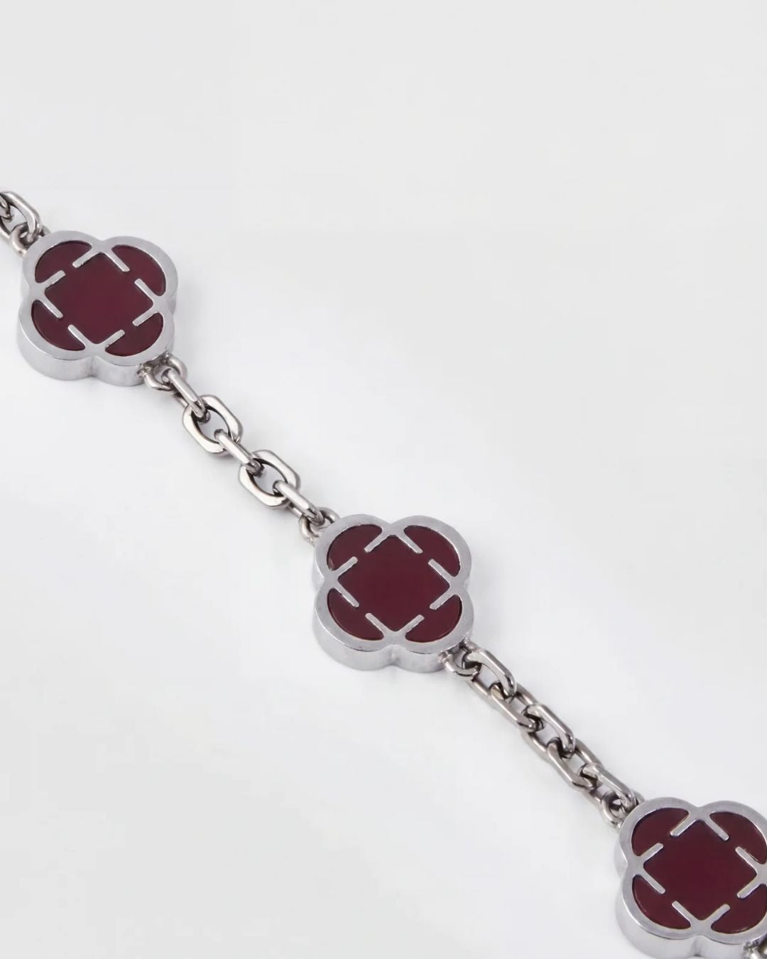 Bruce & Co Burgundy Clover Charm Bracelet, Silver-Plated Stainless Steel