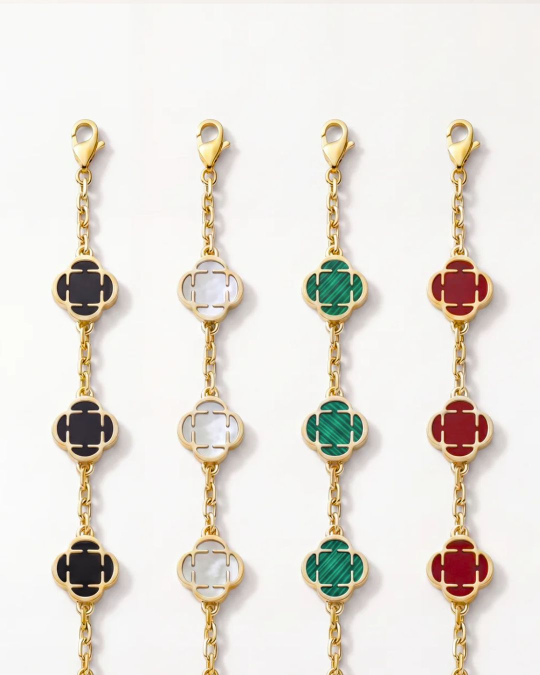Bruce & Co Burgundy Clover Charm Bracelet, Gold-Plated Stainless Steel