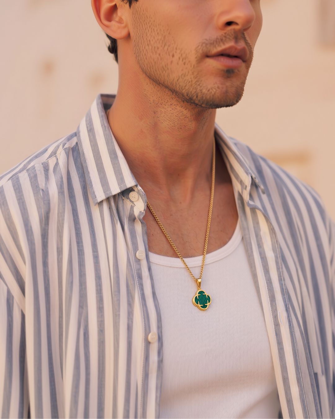 Bruce & Co Green Clover Pendant Necklace, Gold-Plated Steel